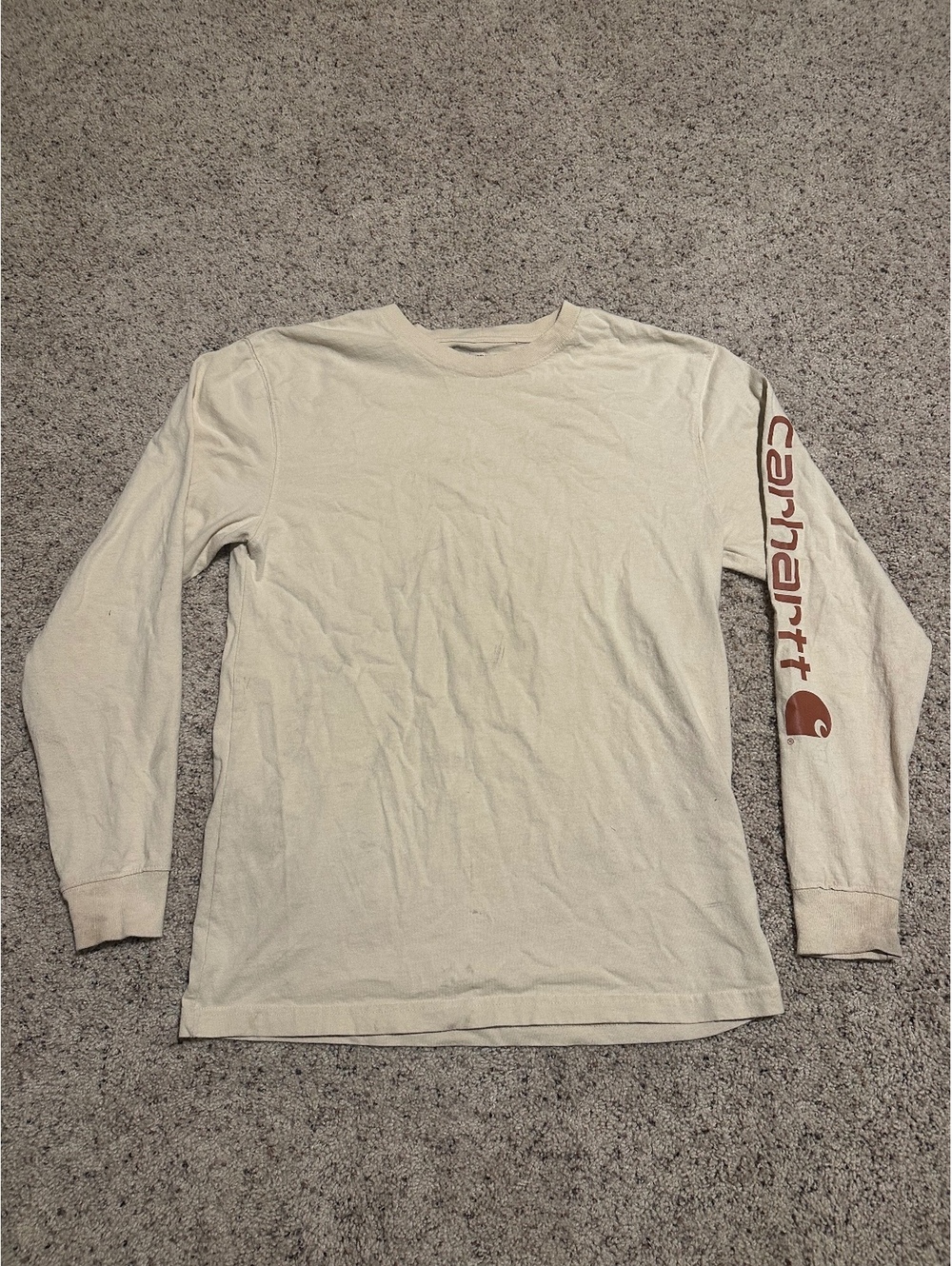 Carhartt Loose Fit Long Sleeve Shirt Size Small Cream with Sleeve Logo